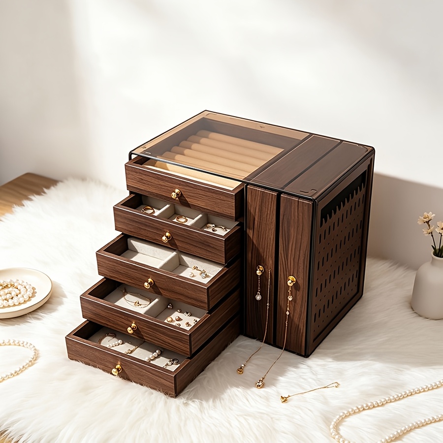 Exquisite Multi-Layer Walnut Jewelry Storage Box